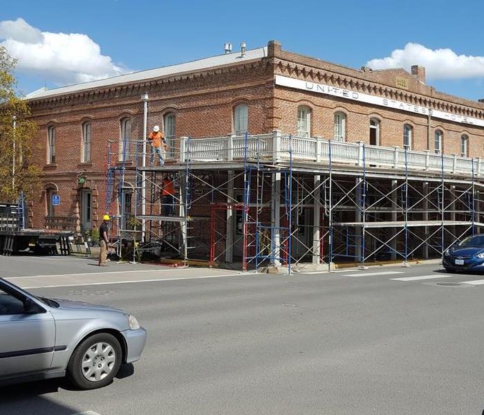Commercial building with scaffolding set up